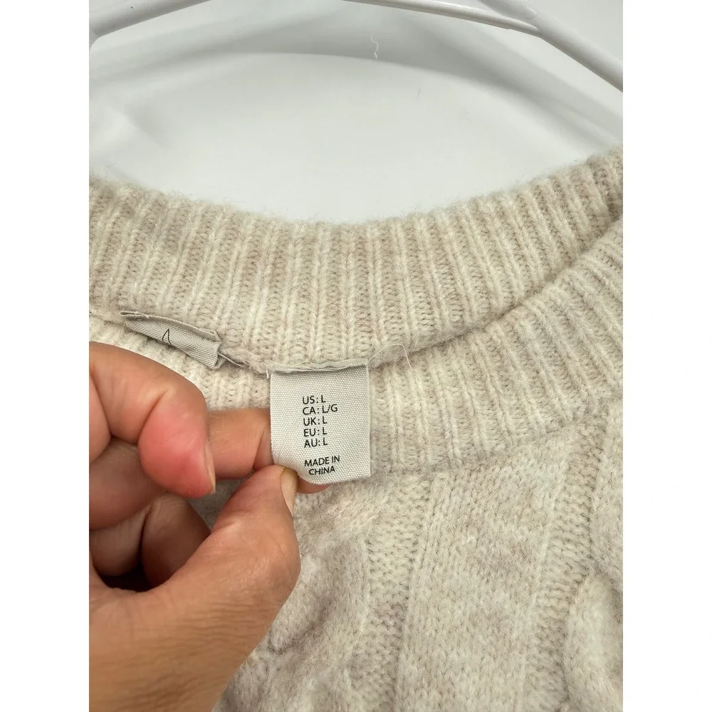 Joie Large Cable Knit Sweater Womens Oatmeal Beige Crew Neck Wool Blend CV172501